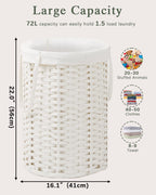 Laundry Hamper Laundry Basket Round 19.0 Gal (72 L) Handwoven Rattan Laundry Basket, Large Wicker Laundry Hamper with Removable Laundry Bag Handles 2 Mesh Bags for Bedroom Living Room White