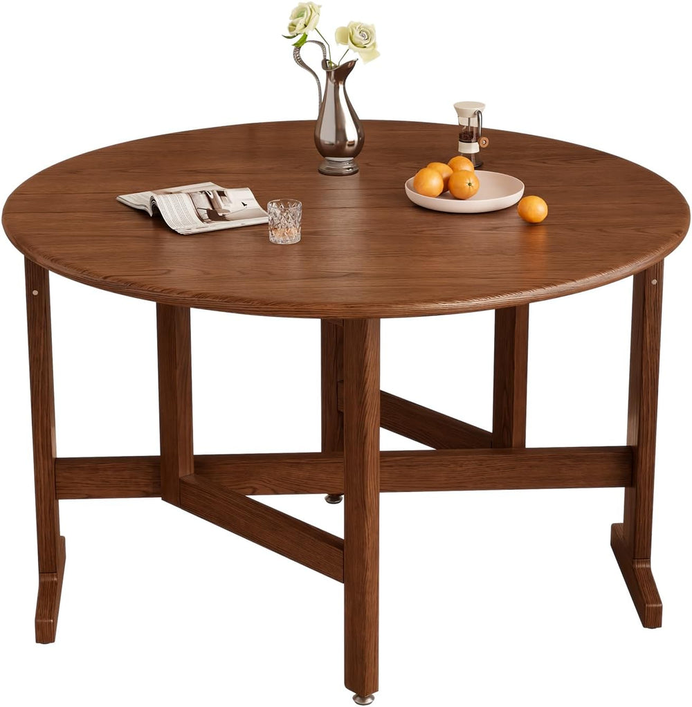47.2" Solid Wood Small Round Dining Table, 3 in 1 Space Saving Folding D...