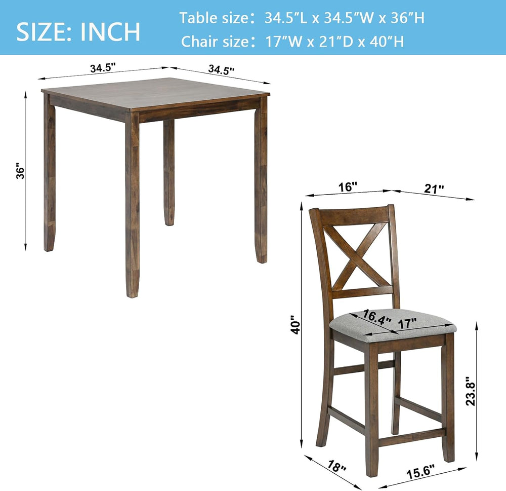 Merax Farmhouse Dining Table Set for 4, Counter Height Kitchen Table Set with...