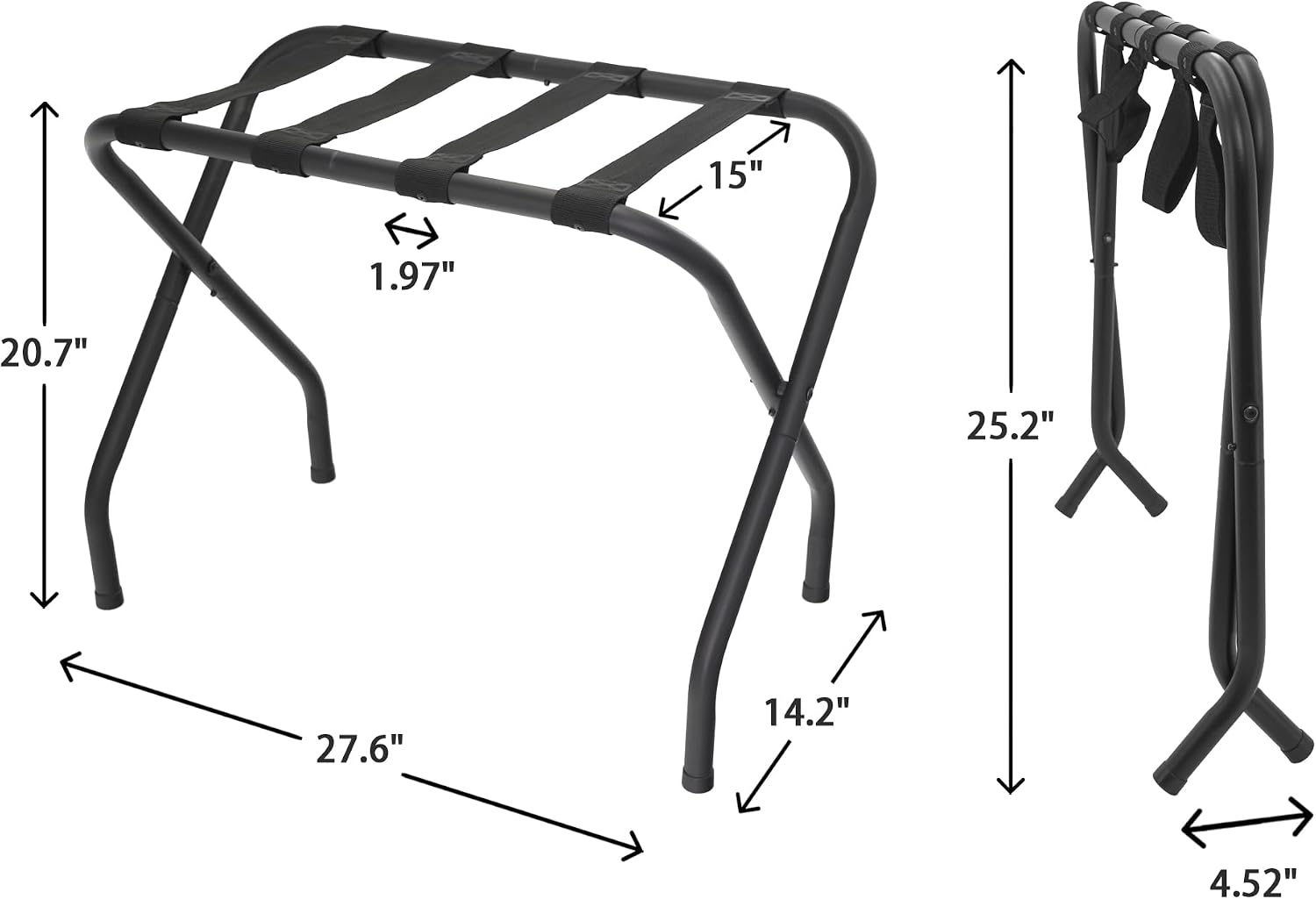 Folding Luggage Rack, Heavy Duty Metal Suitcase Stand with Nylon Straps, Collapsible Luggage Rack for Guest Room Space-Saving Luggage Organizer for Bedroom & Hotel