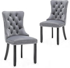 Velvet Dining Chairs Set of 2,Upholstered Dining Chairs with Ring Pull Trim and Button Back,Modern Seating for Kitchen, Dining Room & Living Room(Grey)