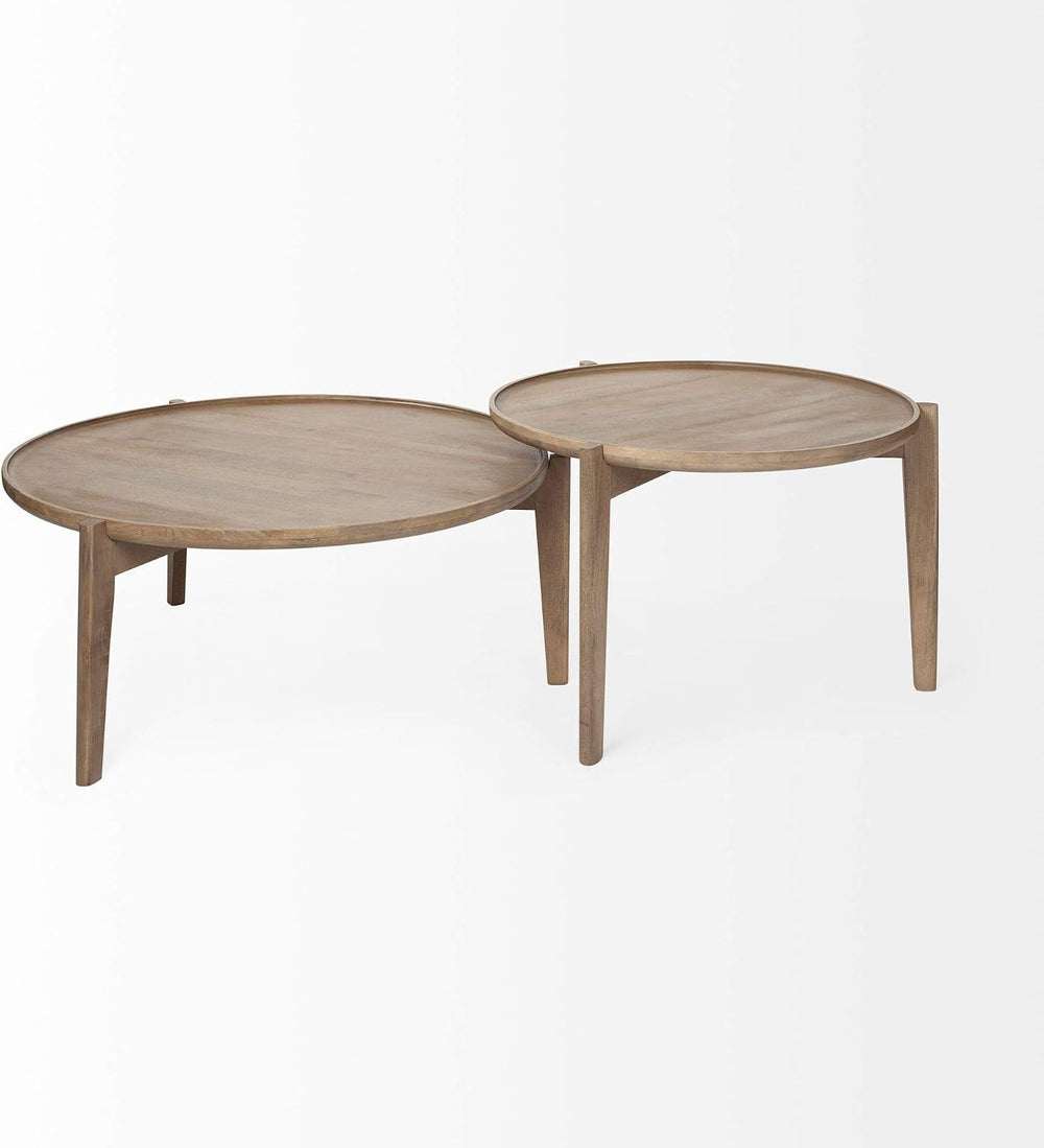 Mercana Cleaver Round Wood Nesting Coffee Tables in Brown(Set of 2)