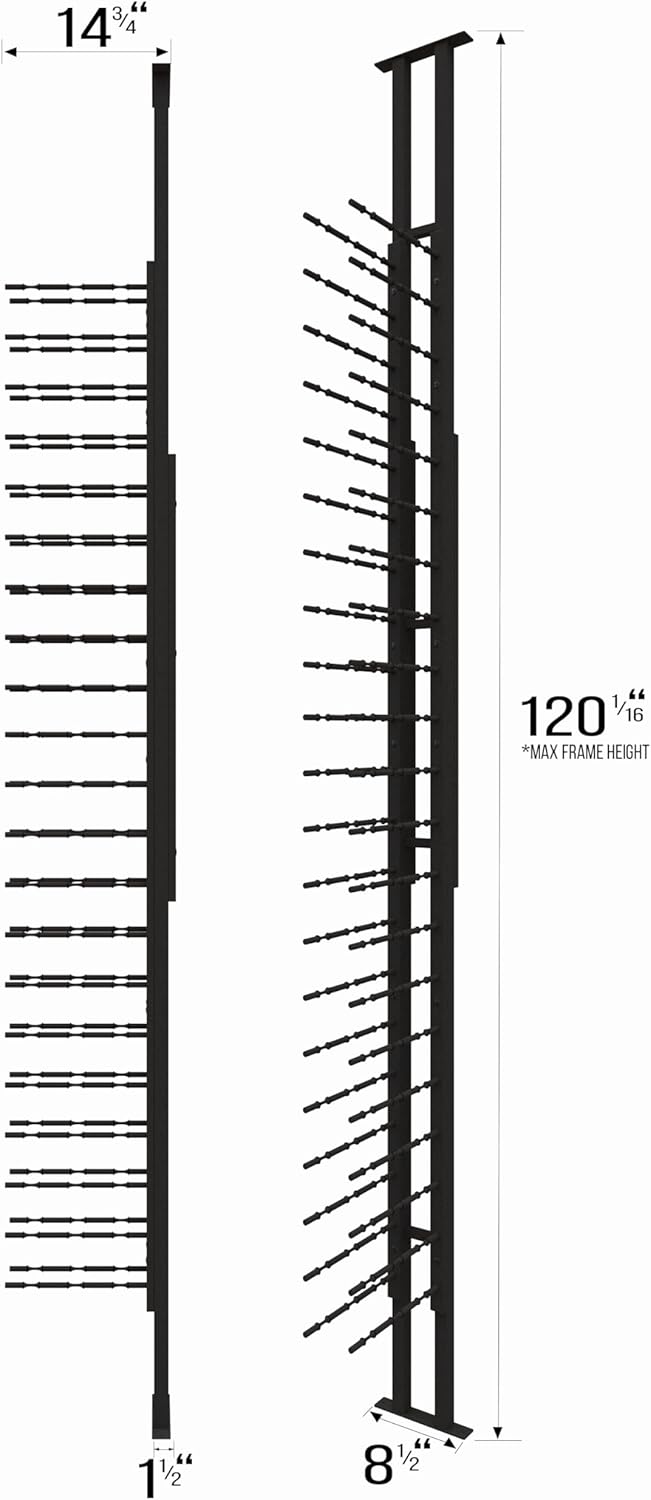 Ultra Wine Racks Floor-to-Ceiling Mount Display (1 Side, Triple Deep, Black, Holds 63 Wine Bottles) - Modern Metal Wine Storage for Wine Cellars, Home Bars, Kitchens, and Dining Rooms