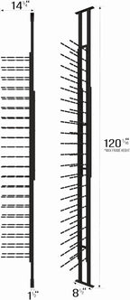 Ultra Wine Racks Floor-to-Ceiling Mount Display (1 Side, Triple Deep, Black, Holds 63 Wine Bottles) - Modern Metal Wine Storage for Wine Cellars, Home Bars, Kitchens, and Dining Rooms