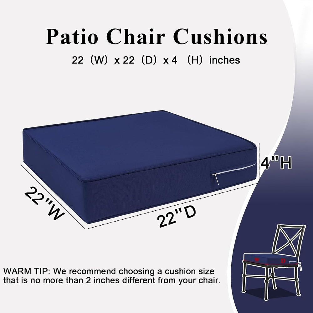 Outdoor Chair Cushions 22x22x4 Inch, Waterproof Blue Patio Furniture Cushions...