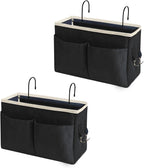 Bedside Caddy/Bedside Hanging Storage Bag Multi-Function Caddy for Bunk bed Hospital Beds Dorm Bed Rails, Holders Books Glasses Phones Magazine（2pc Black）