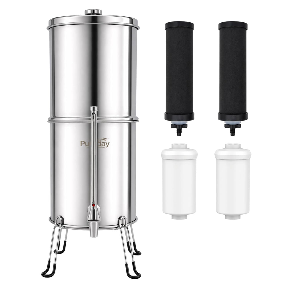 Pureday 3 Gallon Stainless Steel Gravity Water Filter, Meets NSF 42/53/401
