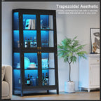 Saudism Display Cabinet with Glass Doors, 4-Tier Curio Cabinet with LED Lights, 60,000 Color Lights for Collectibles, Glass Display Case with App Control, Bookcase, Storage Cabinet, Black