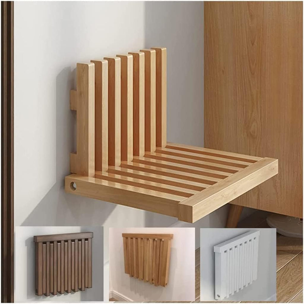 Wall-Mounted Folding Stool, Solid Wood Shoe Changing Stool, Ultra-Thin, Load-...