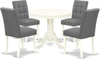 East West Furniture ANAS5-LWH-41 5 Piece Dining Table Set contain A Dinner Table and 4 Platinum Gray Polyester Fabric Kitchen Chairs with Stylish Back- Linen White Finish