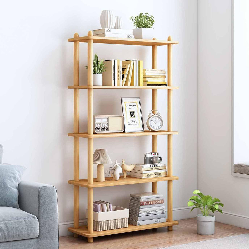 IOTXY 5-Tier Wooden Shelf Bookcase, Freestanding Open Bookshelf, Oak
