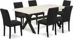 East West Furniture X627AB624-7 7 Piece Dining Room Furniture Set Consist of a Rectangle Dining Table with X-Legs and 6 Black Color Linen Fabric Upholstered Chairs, 40x72 Inch, Multi-Color