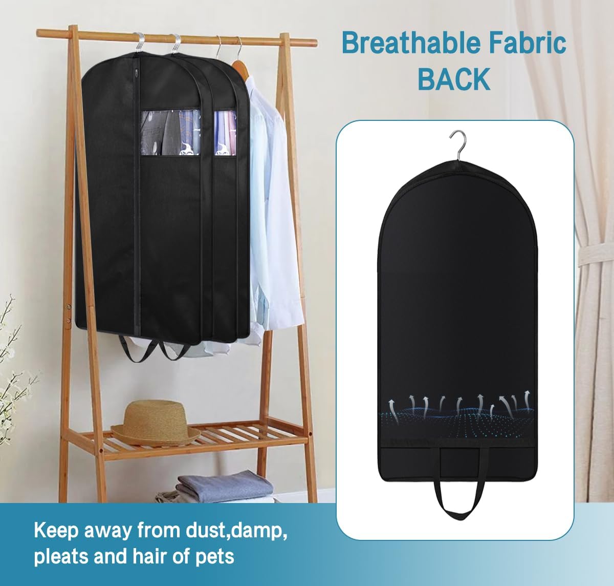 35" Garment Bags for Hanging Clothes Travel, 4" Gusseted Suit Bags for Closet Storage Mens Garment Protector Cover for Coats, Jackets, Shirts (3 Packs)