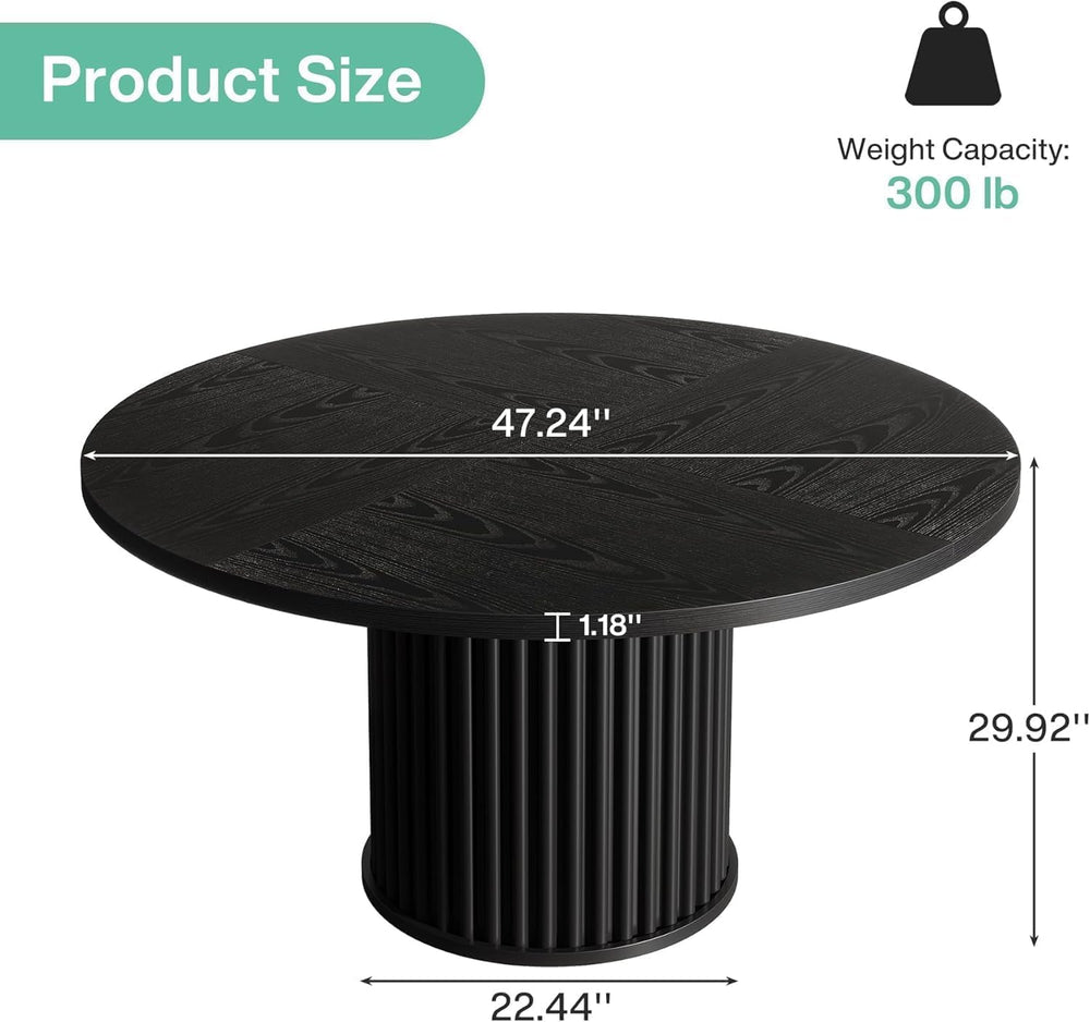 Tribesigns 47.24" Black Round Dining Table for 4-6 People | Modern Flute...