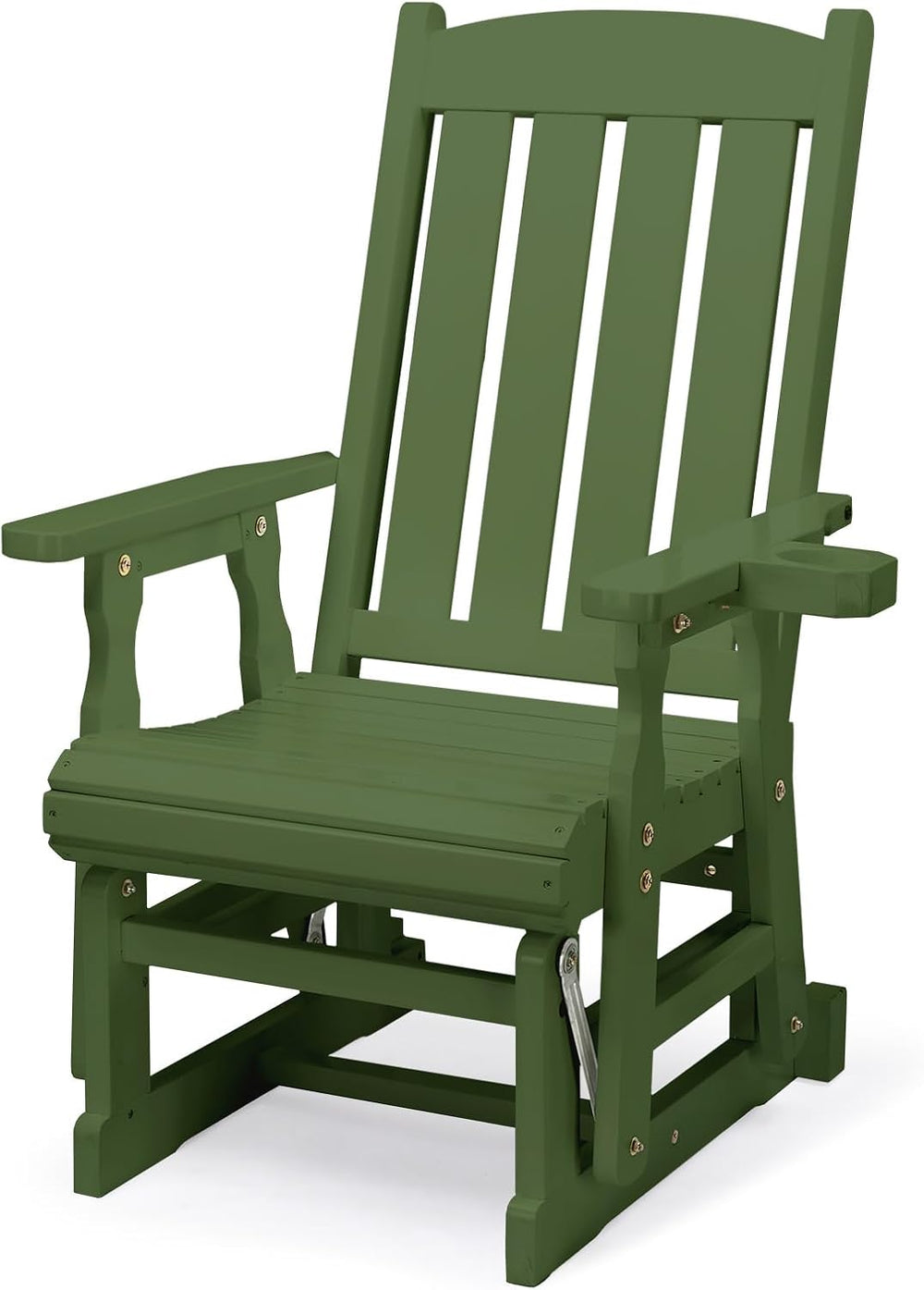 VINGLI Outdoor Glider Chair Wood Patio Glider with Cup Holder, Porch Glider w...