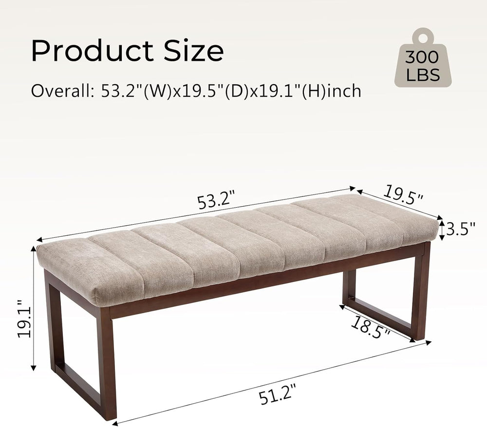 Bedroom Bench for End of Bed, 53.2" Modern Upholstered Chenille Fabric E...