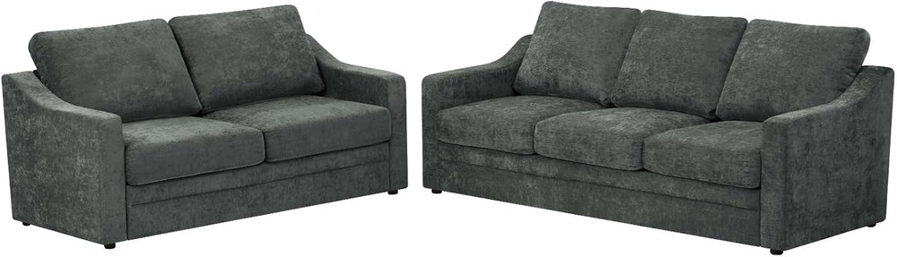 2 Pieces Chenille Sofa Set w/Soft Back Cushion, Grey | Modern 2 Seat & 3 ...