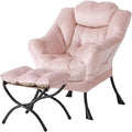 Welnow Lazy Chair with Ottoman, Modern Lounge Accent Chair with Armrests and a Side Pocket, Leisure Sofa Armchair, Reading Armchair with Footrest for Small Space, Pink