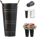 Rustic Metal Umbrella Stand Holder, Freestanding Bucket for Canes and Walking Sticks, Heavy Duty Entryway Storage Rack Floor Vase (Black)