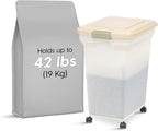IRIS USA Airtight Dog Food Storage Container, WeatherPro, Up to 40 lbs, Removable Wheels, for Dog Cat Bird and Other Pet Food Storage Bin, Keep Fresh, Translucent Body, Made in USA, Clear/Almond