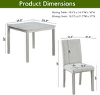 KEIKI 5-Piece Standard Height Dining Table Set with Square Table and 4 Upholstered Chair, for 4 Person, Classic Crystal Decoration Wood Table Set, Easy Assembly, for Kitchen, Dining Room, Silver Grey