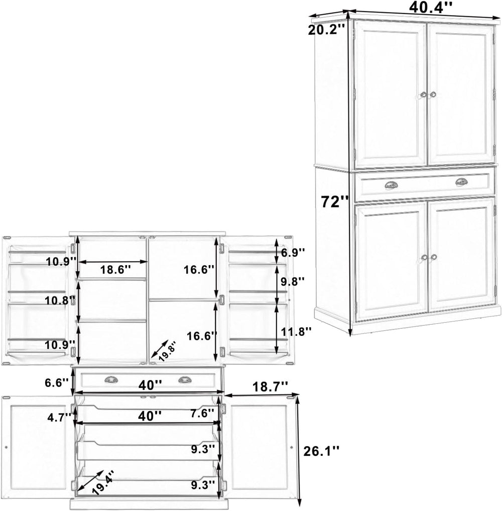 VilroCaz Freestanding 4 Doors Kitchen Pantry, Wood Kitchen Cupboard Storage C...