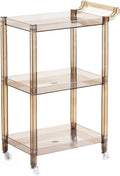 Acrylic Utility Rolling Cart, 3-Tier Clear Acrylic Storage Cart with Pulling Handle & 4 Wheels for Kitchen Living Room Dining Bathroom Laundry, Multifunction Serving Trolley for Small Spaces (Gray)