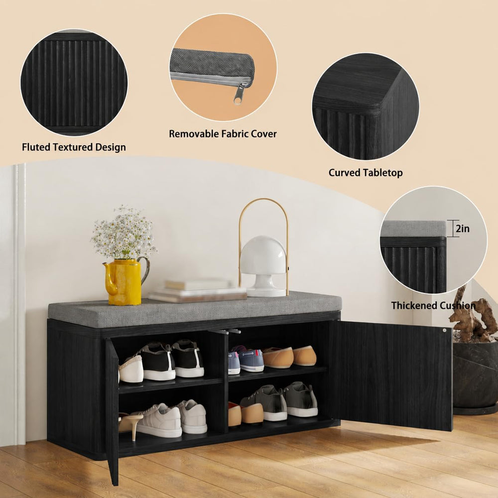 Entryway Shoe Storage Bench with 2" Cushion, 37.4" Small Bench with...