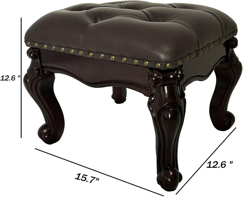 Leather Foot Stool,Vintage Footstools,Wooden Footrest,Upholstered Foot Rest f...