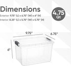 Superio Storage Bins with Lids- 6 Pack, 4.75 Qt Clear Boxes for Organizing, Stackable Plastic Containers- BPA Free, Non-Toxic, Odor Free, Organizer for Home, Office, Dorm
