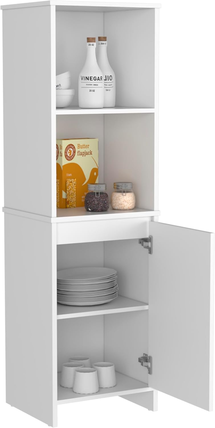 Modern Kitchen Pantry, White Storage Cabinet with 2 External Shelves, Single ...