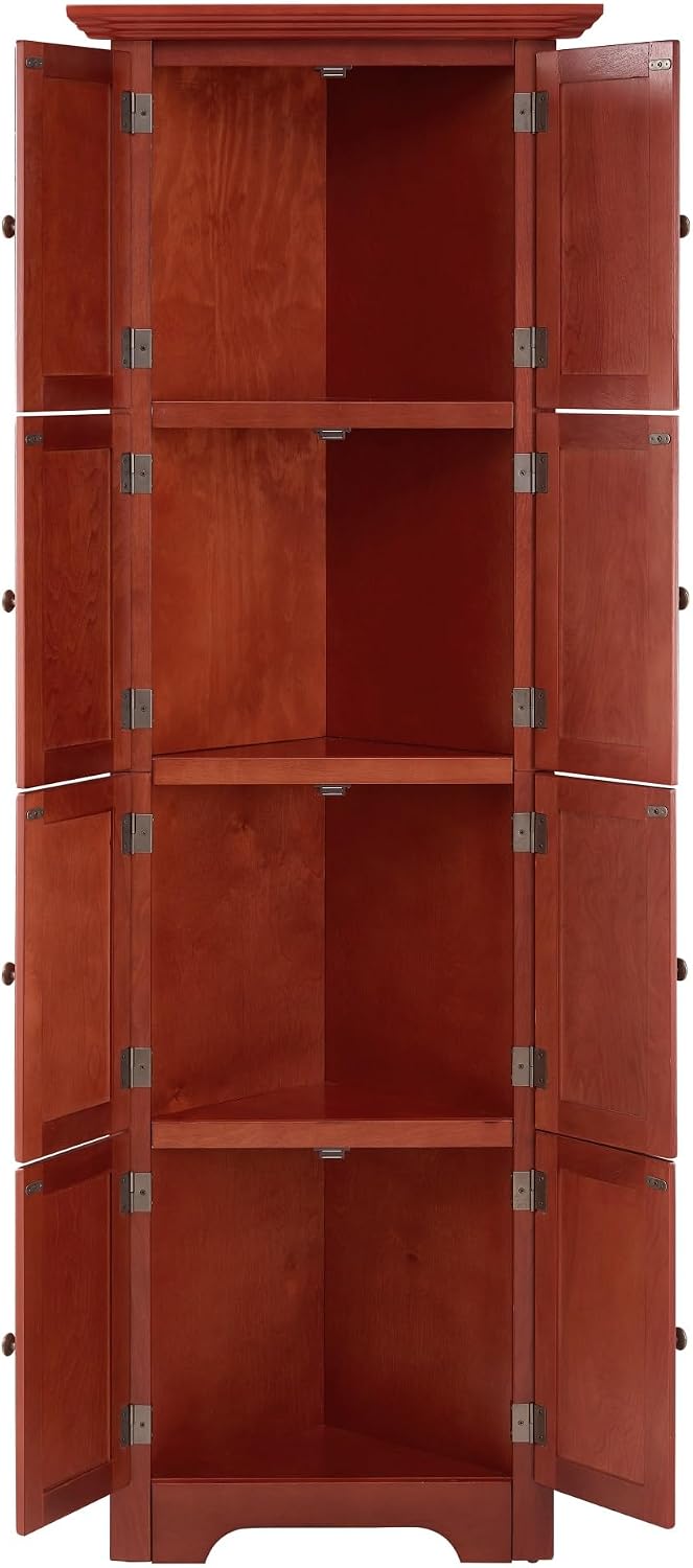 Mid-Century 4-Tier Pantry Storage Cabinet, Corner Cabinet and Adjustable Shel...