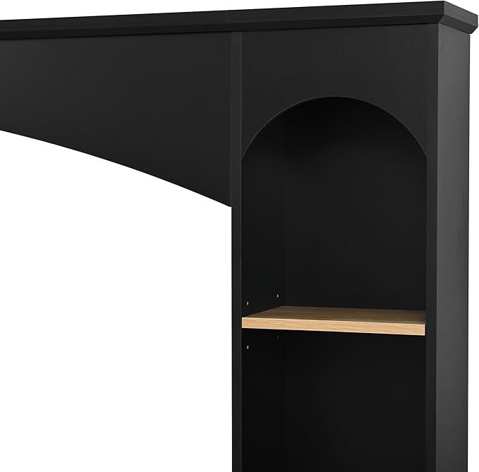 Ball & Cast 91" Arched Entertainment Center Wall Unit with Bookshelf, Farmhouse Large TV Stand with Wood Grain for TVs Up to 70", Media TV Console with Adjustable Shelves for Living Room,Black