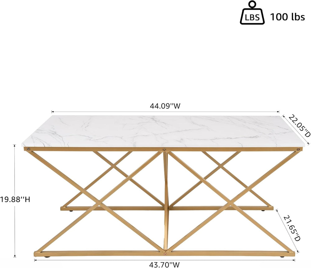 Modern Nesting Coffee Table Set of 3, Faux Marble Top with Golden Frame | Cof...