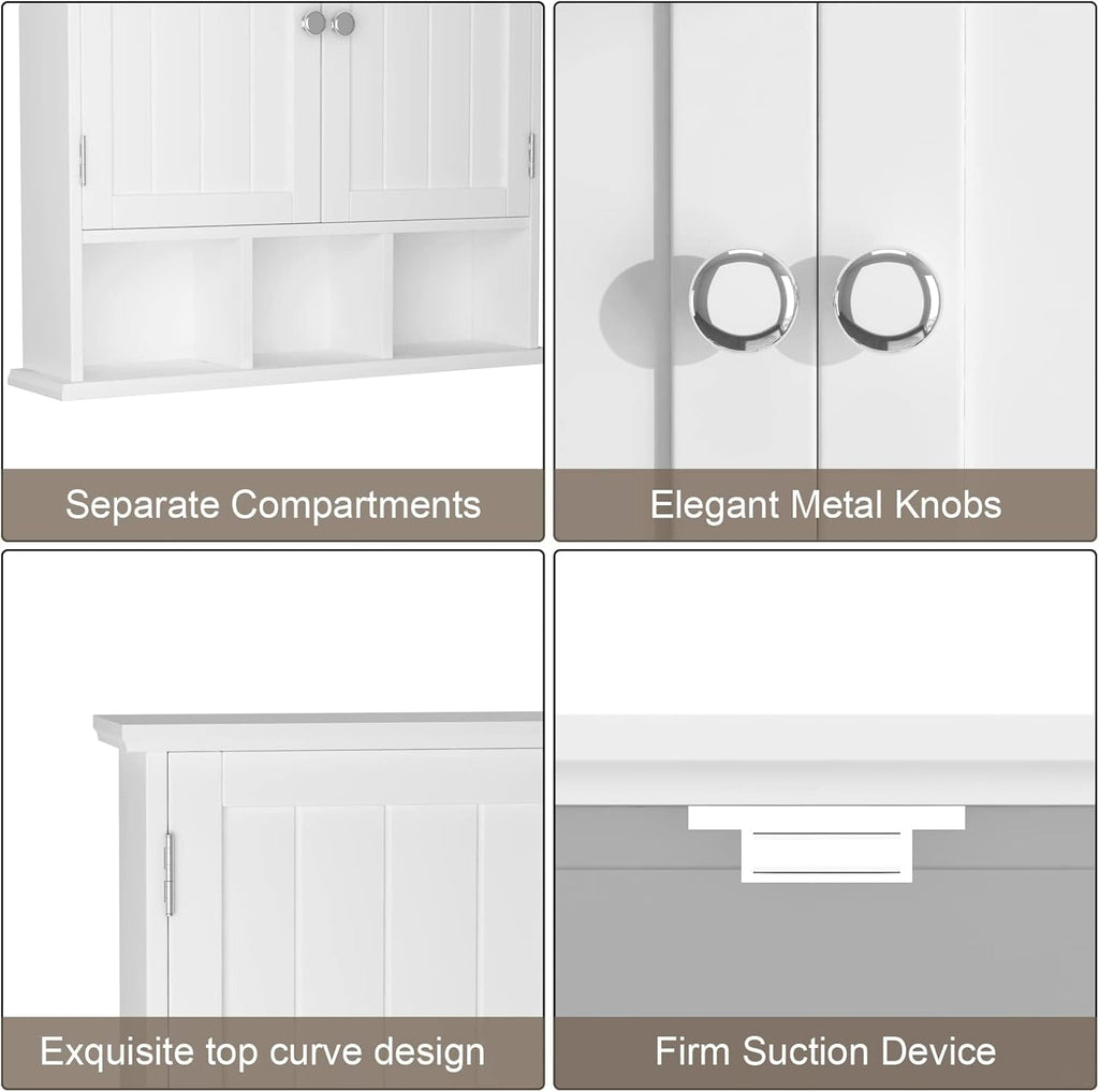 ChooChoo Bathroom Cabinet Wall Mounted 2-Door with 3 Open Shelves, Wooden Medicine Cabinets with Adjustable Shelf, Space Saver Storage Cabinets Over The Toilet for Bathroom&Living Room, White