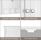 ChooChoo Bathroom Cabinet Wall Mounted 2-Door with 3 Open Shelves, Wooden Medicine Cabinets with Adjustable Shelf, Space Saver Storage Cabinets Over The Toilet for Bathroom&Living Room, White