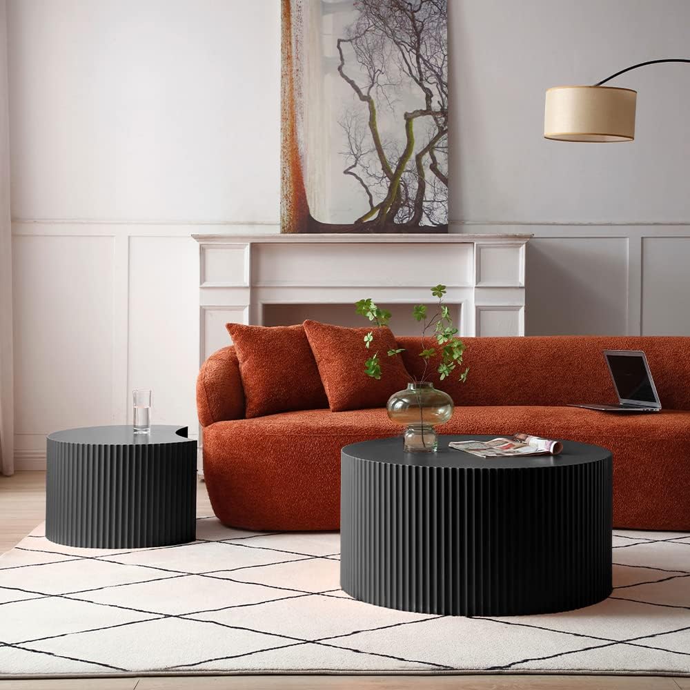 WILLIAMSPACE Nesting Coffee Table Set of 2, Round & Crescent Moon Wooden ...