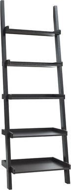 5-Tier Leaning Bookcase, 72" Wooden Narrow Ladder Shelf with 3 Sided Surround Baffle, Leaning Wall Organizer Storage Shelves for Living Room, Bedroom, Home Office (Espresso-01)