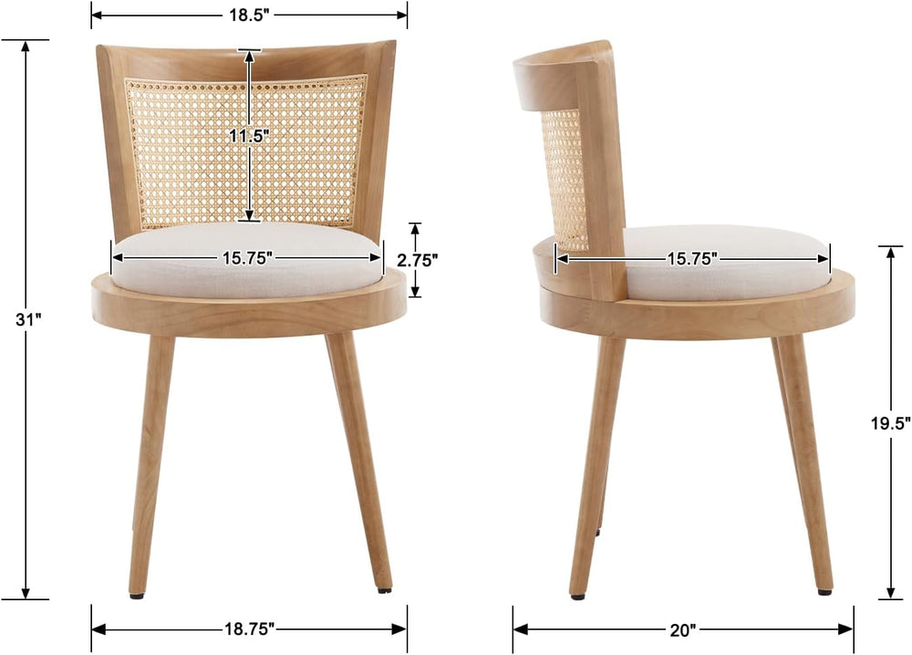 RIVOVA Modern Farmhouse Rattan Dining Chairs Set of 6 Natural Wood Kitchen Ch...