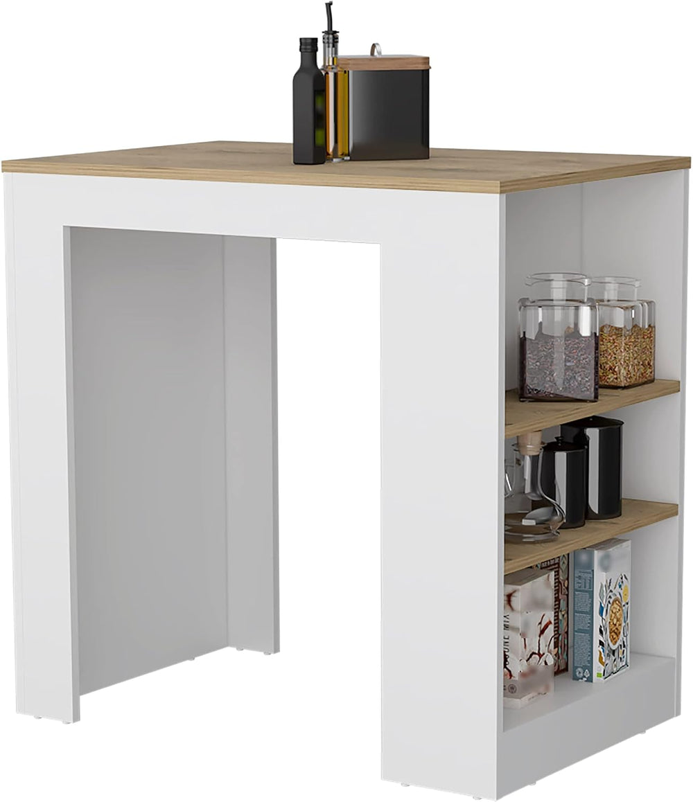 Kitchen Island, Kitchen Bar Table 36" H, with 3-Side Shelves, White/Maca...