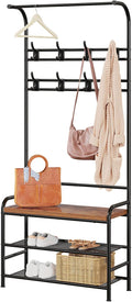 IDEALHOUSE Hall Tree with Entryway Bench with Coat Rack Shoe Rack Bench, 3 in 1 Hall Tree with Bench and Shoe Storage, 3-Tier Storage Shelf and 8 Hooks, Black, 23.6"(W) x 11.8"(D) x 70.1"(H)