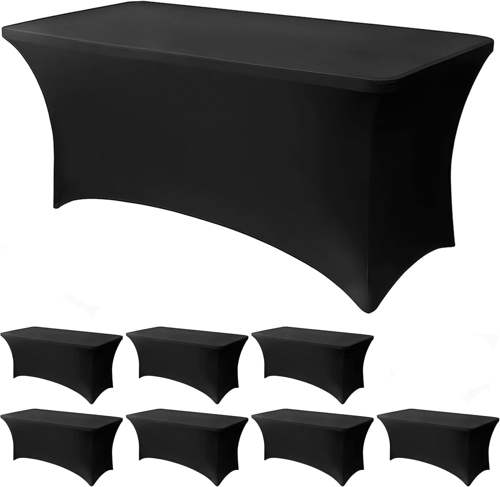 6FT Black Table Cloth - 8 Pack Fitted Stretch Rectangle Spandex Tablecloth, W...