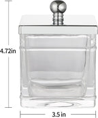 Glass Cotton Jar Holder 2 Pack– Silver/Chrome Lid, Elegant Bathroom Storage Canister for Qtips, Cotton Balls, Floss, Makeup Organizer, Vanity & Bathroom Organization