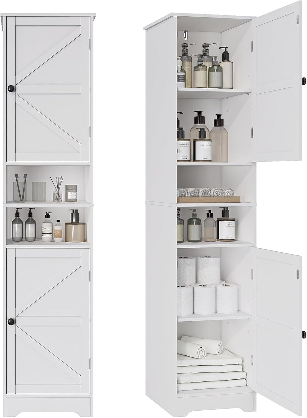 Viaozutis Tall Bathroom Storage Cabinet, Slim Freestanding Cabinet with Adjus...