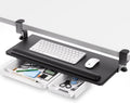 Keyboard Tray Under Desk with a Soft Wrist Rest，Under Desk Keyboard Tray Slide Out with 2 Storage Drawers，C Clamp-on Mount Ergonomic Keyboard Tray for Home and Office，26.5"x11.6"