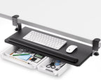 Keyboard Tray Under Desk with a Soft Wrist Rest，Under Desk Keyboard Tray Slide Out with 2 Storage Drawers，C Clamp-on Mount Ergonomic Keyboard Tray for Home and Office，26.5"x11.6"