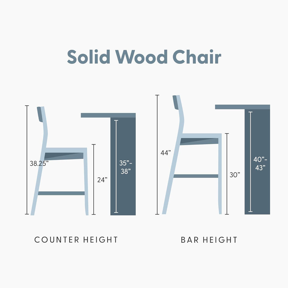 Plank+Beam Modern Bar Height Chairs, 44 Inch, Set of 2 Solid Wood Dining Chai...