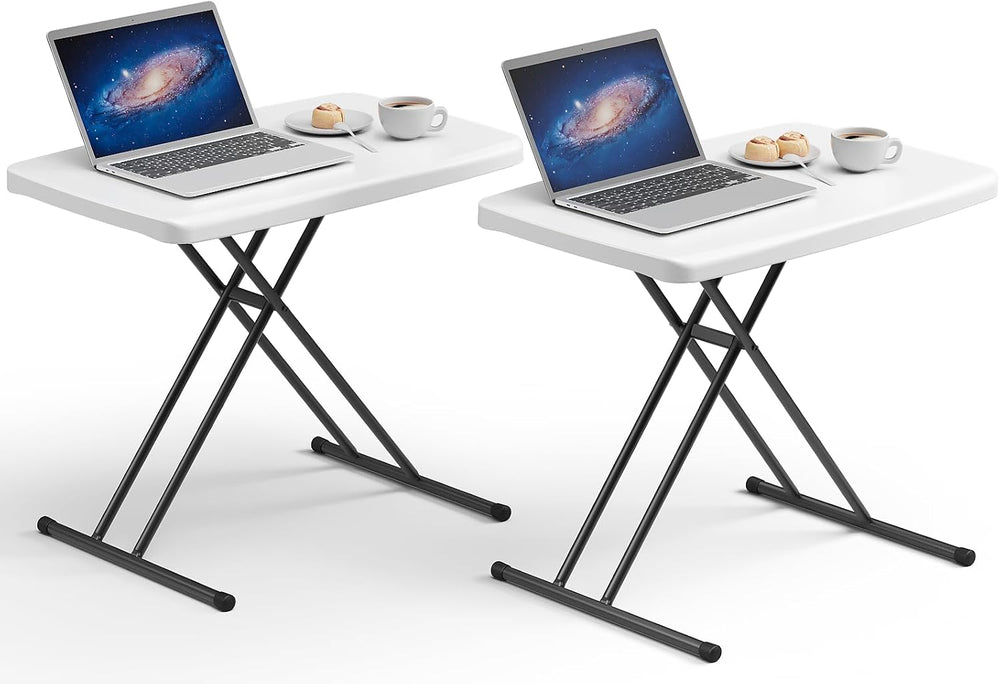 30 Inch Folding Table Set of 2, Adjustable Height TV Tray for Small Spaces, H...