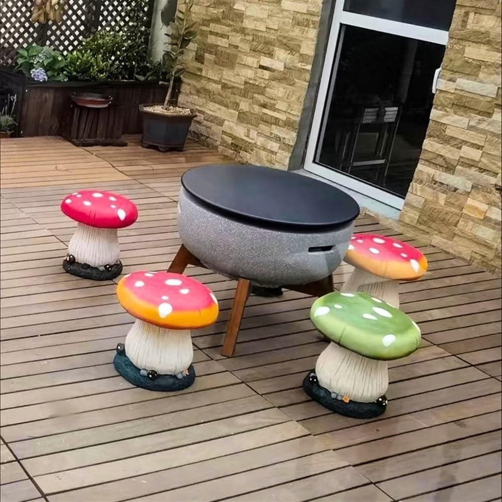 Small Mushroom Shape Ottoman, Outdoor Garden Resin Decorative Mushroom Stool,...