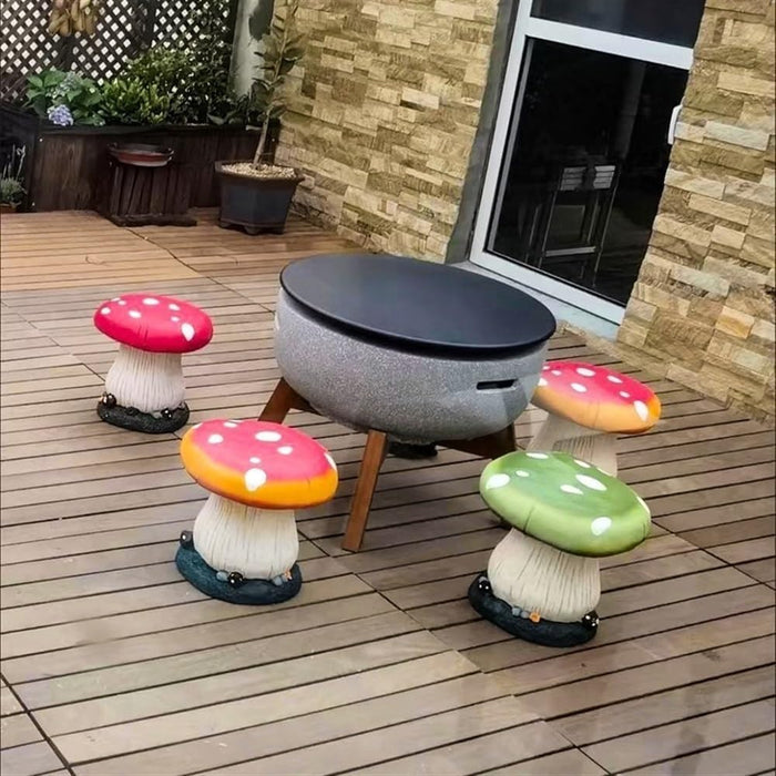 Small Mushroom Shape Ottoman, Outdoor Garden Resin Decorative Mushroom Stool, Red